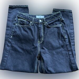 Topshop Black Mom jeans with neon green contrast stitching Size 28 W